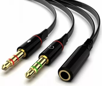 Cablu splitter 2 mufe Jack 3.5 mm tata si 1 mufa Jack 3.5 mm mama audio si microfon 20 cm Negru BBL1866 