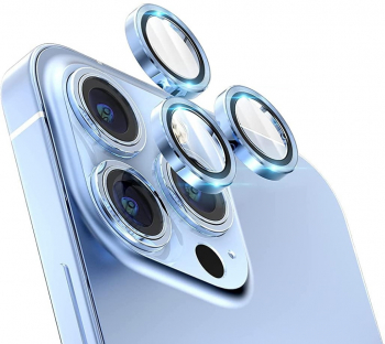 Sticla de protectie camere cu cadru din aluminiu pentru iPhone 11 Albastru 