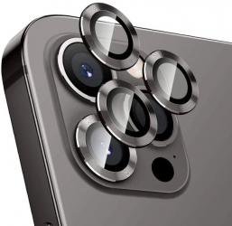 Sticla de protectie camere cu cadru din aluminiu pentru iPhone 12 Pro Max Negru 