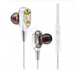 Casti cu fir Techstar and reg Roreta Albe Dual Drive Microfon Extra Bass In ear 3.5mm Remote