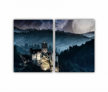 Set 2 Tablouri Multicanvas Castelul lui Dracula - Castelul Bran - Romania - Halloween 0583 180X120 cm 