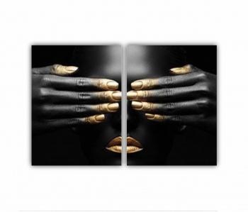 Set 2 Tablouri Multicanvas Femei in machiaj auriu 0546 180X120 cm 