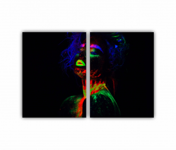 Set 2 Tablouri Multicanvas Femeie frumoasa par albastru si buze verzi in lumina neonului 1 0589 180X120 cm