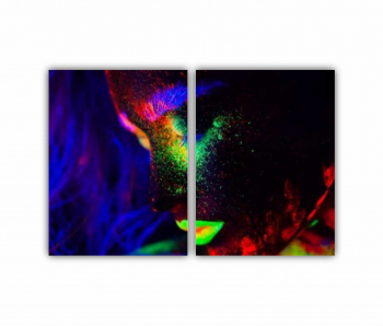 Set 2 Tablouri Multicanvas Femeie frumoasa par albastru si buze verzi in lumina neonului 4 0592 180X120 cm 