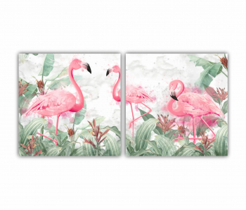 Set 2 Tablouri Multicanvas Flamingo roz 0399 160X80 cm 