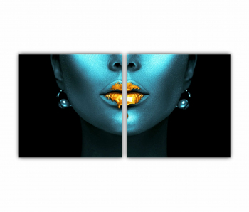Set 2 Tablouri Multicanvas GOLD FASHION negru albastru auriu Femei cu Machiaj Auriu 37 0639 160X80 cm 