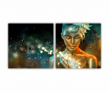 Set 2 Tablouri Multicanvas GOLD FASHION negru auriu colorat Femei cu Machiaj Auriu 38 0640 160X80 cm 