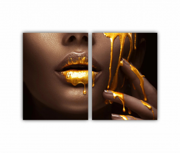Set 2 Tablouri Multicanvas GOLD FASHION negru auriu Femei cu Machiaj Auriu 16 0559 120X80 cm 