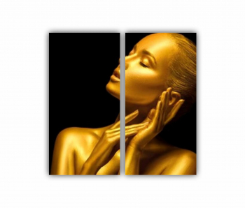 Set 2 Tablouri Multicanvas GOLD FASHION negru auriu Femei cu Machiaj Auriu 28 0573 80X80 cm 