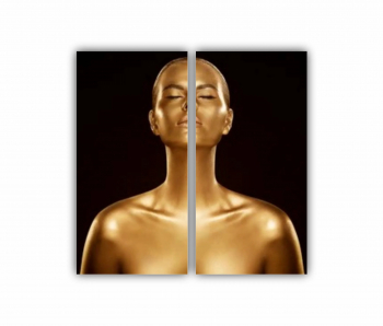 Set 2 Tablouri Multicanvas GOLD FASHION negru auriu Femei cu Machiaj Auriu 31 0576 80X80 cm 
