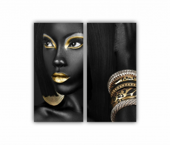 Set 2 Tablouri Multicanvas GOLD FASHION negru auriu Femei cu Machiaj Auriu 39 0641 80X80 cm 
