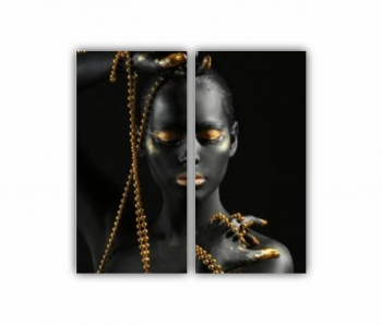Set 2 Tablouri Multicanvas GOLD FASHION negru auriu Femei cu Machiaj Auriu 41 0643 80X80 cm 