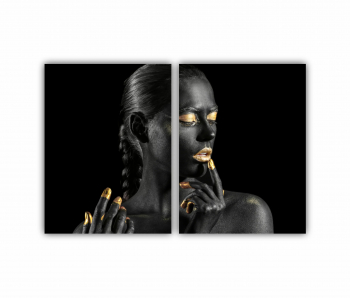 Set 2 Tablouri Multicanvas GOLD FASHION negru auriu Femei cu Machiaj Auriu 43 0645 120X80 cm 