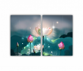 Set 2 Tablouri Multicanvas Ilustratie 3D a florilor de lotus 0691 180X120 cm 