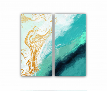 Set 2 Tablouri Multicanvas Ilustratie 3D a scenei de la malul marii cu nisip si apa 0774 80X80 cm 