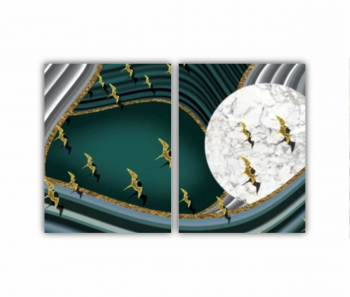 Set 2 Tablouri Multicanvas Ilustratie 3D a stolului de pasari care zboara pe cer 0737 120X80 cm 