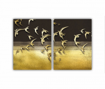 Set 2 Tablouri Multicanvas Ilustratie 3D a stolului de pasari care zboara pe cer 0739 120X80 cm 