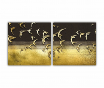 Set 2 Tablouri Multicanvas Ilustratie 3D a stolului de pasari care zboara pe cer 0739 160X80 cm 