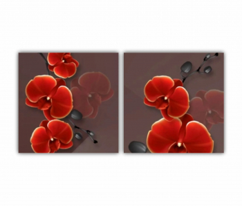 Set 2 Tablouri Multicanvas Ilustratie geometrica 3D si floare rosie stralucitoare 0697 160X80 cm 