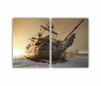 Set 2 Tablouri Multicanvas Nava din lemn 0842 180X120 cm 