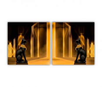 Set 2 Tablouri Multicanvas o sala cu coloane in lumina aurie 0608 160X80 cm 