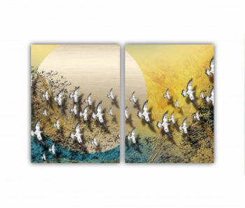 Set 2 Tablouri Multicanvas Pasari care zboara peste luna - arta abstracta 0775 180X120 cm 