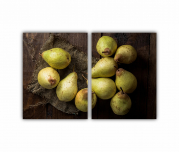 Set 2 Tablouri Multicanvas Pere pe panza si scandura de lemn 0838 180X120 cm 