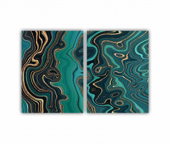 Set 2 Tablouri Multicanvas Textura creativa a marmurei incrustatie de mozaic modern verde si auriu 0825 180X120 cm 