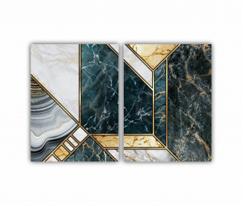 Set 2 Tablouri Multicanvas Textura creativa a marmurei incrustatie de mozaic modern verde si auriu 0827 120X80 cm 