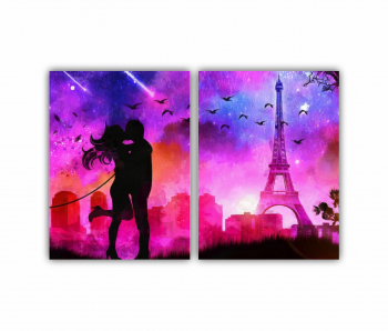 Set 2 Tablouri Multicanvas Un cuplu minunat care se saruta pe langa Turnul Eiffel 0802 120X80 cm 