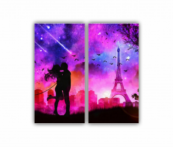 Set 2 Tablouri Multicanvas Un cuplu minunat care se saruta pe langa Turnul Eiffel 0802 80X80 cm 