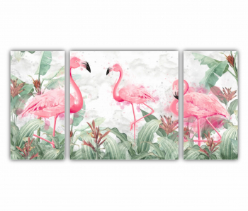 Set 3 Tablouri Multicanvas Flamingo roz 0399 120X60 cm 