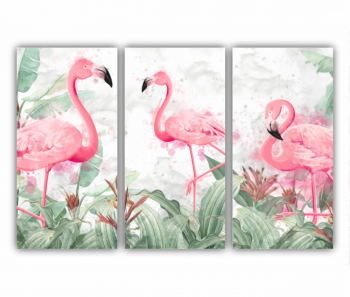 Set 3 Tablouri Multicanvas Flamingo roz 0399 180X120 cm 