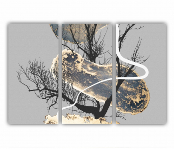Set 3 Tablouri Multicanvas Fundal de arta abstracta cu elemente de cerneala cu alcool auriu stralucitor si forme geometrice 0800 180X120 cm 