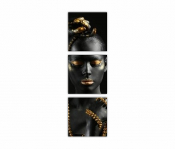 Set 3 Tablouri Multicanvas GOLD FASHION negru auriu Femei cu Machiaj Auriu 41 0643 40X120 cm 