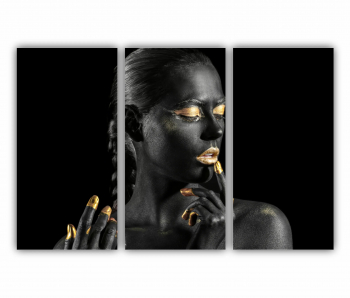 Set 3 Tablouri Multicanvas GOLD FASHION negru auriu Femei cu Machiaj Auriu 43 0645 180X120 cm 