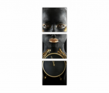 Set 3 Tablouri Multicanvas GOLD FASHION negru auriu Femei cu Machiaj Auriu 47 0649 40X120 cm 