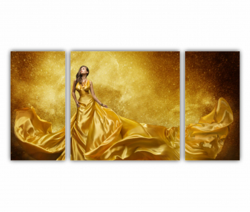 Set 3 Tablouri Multicanvas GOLD FASHION Rochie Aurie 0578 120X60 cm 