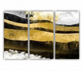 Set 3 Tablouri Multicanvas Ilustrare 3D a peisajului raului de apa - nor de munte - soare 0734 180X120 cm 