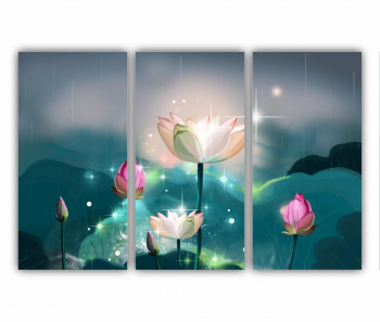 Set 3 Tablouri Multicanvas Ilustratie 3D a florilor de lotus 0691 180X120 cm 