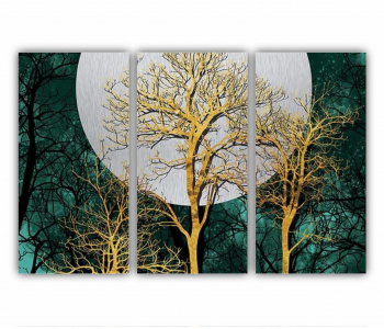Set 3 Tablouri Multicanvas Ilustratie 3D a padurii seara cu cerb auriu 0706 180X120 cm 