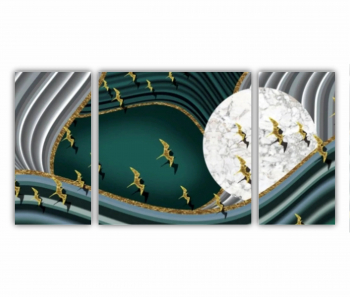 Set 3 Tablouri Multicanvas Ilustratie 3D a stolului de pasari care zboara pe cer 0737 120X60 cm 