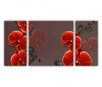 Set 3 Tablouri Multicanvas Ilustratie geometrica 3D si floare rosie stralucitoare 0697 120X60 cm 