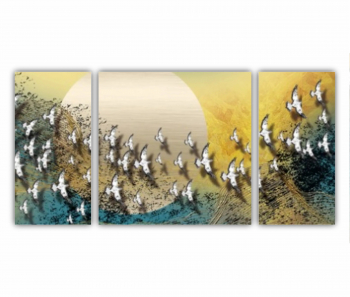 Set 3 Tablouri Multicanvas Pasari care zboara peste luna - arta abstracta 0775 120X60 cm