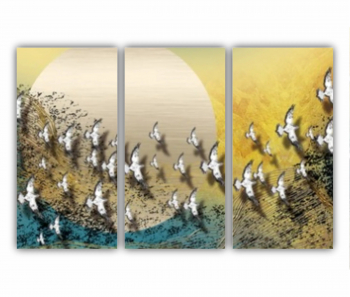Set 3 Tablouri Multicanvas Pasari care zboara peste luna - arta abstracta 0775 180X120 cm 