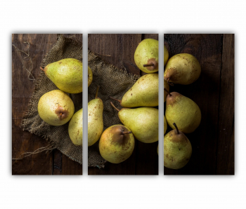 Set 3 Tablouri Multicanvas Pere pe panza si scandura de lemn 0838 180X120 cm 