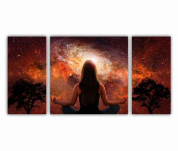 Set 3 Tablouri Multicanvas Silueta omului cu univers 0306 120X60 cm 