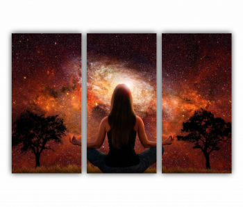 Set 3 Tablouri Multicanvas Silueta omului cu univers 0306 180X120 cm 