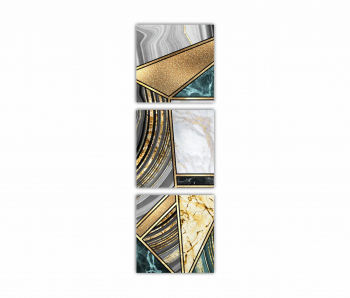 Set 3 Tablouri Multicanvas Textura creativa a marmurei incrustatie de mozaic modern verde si auriu 0826 40X120 cm 