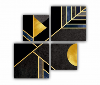 Set 4 Tablouri Multicanvas 3d illustration - Golden lines 0149 160X160 cm 